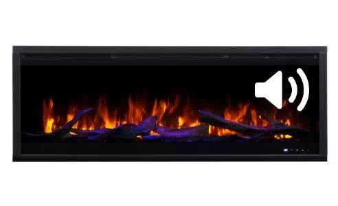 Kominek elektryczny AFLAMO ROYAL 3D - wbudowany głośnik imitujący palące się drewno