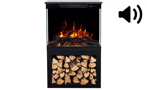 Kominek elektryczny AFLAMO TOWER z podstawą - wbudowany głośnik z dźwiękiem palącego drewna