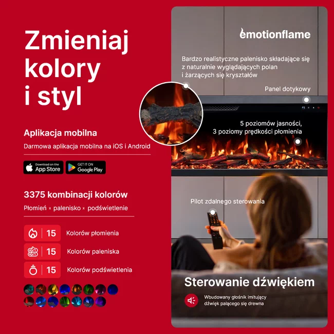 Emotion Flame UNITY 152 ogrzewanie 900 W i 1800 W