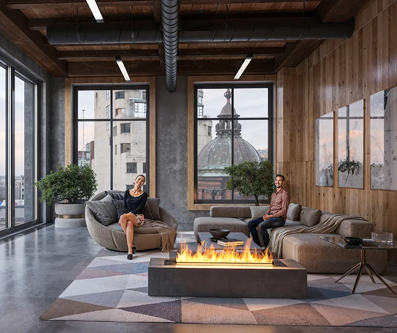 Biokominek automatyczny Infire Etronic Burner Basic 1200 w zabudowie