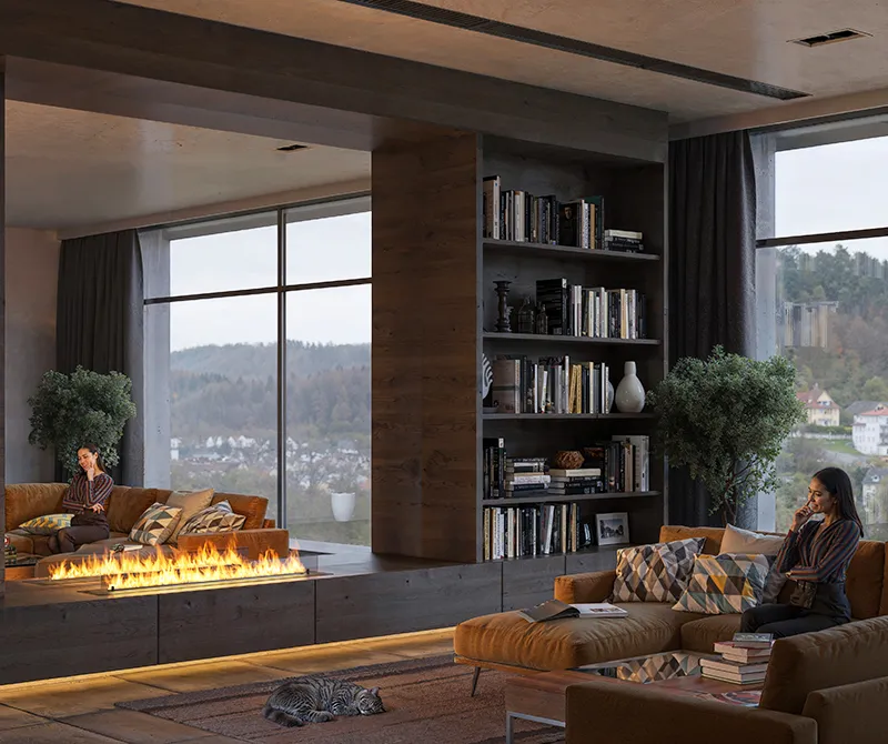 Biokominek automatyczny Infire Etronic Burner Basic 1500 w zabudowie