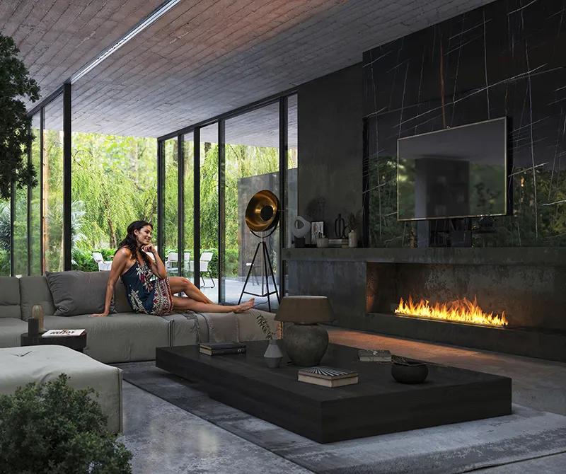 Biokominek automatyczny Infire Etronic Burner Basic 1800 w zabudowie