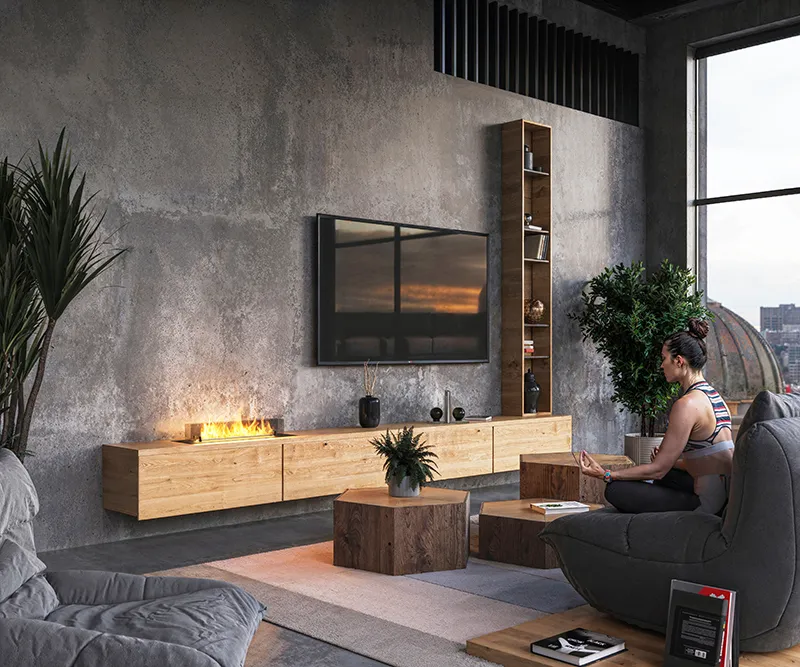 Biokominek automatyczny Infire Etronic Burner Basic 800 w zabudowie