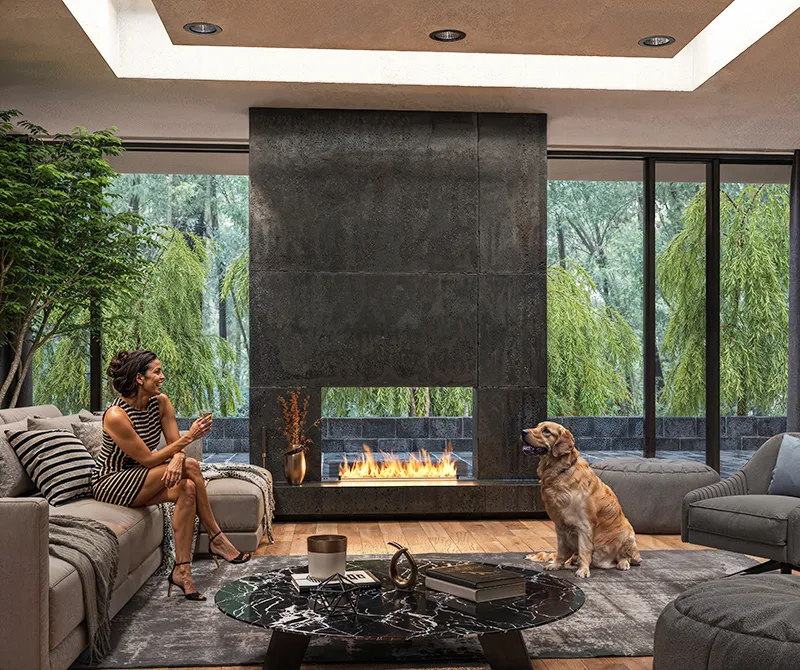 Biokominek automatyczny Infire Etronic Burner Basic 1000 w zabudowie