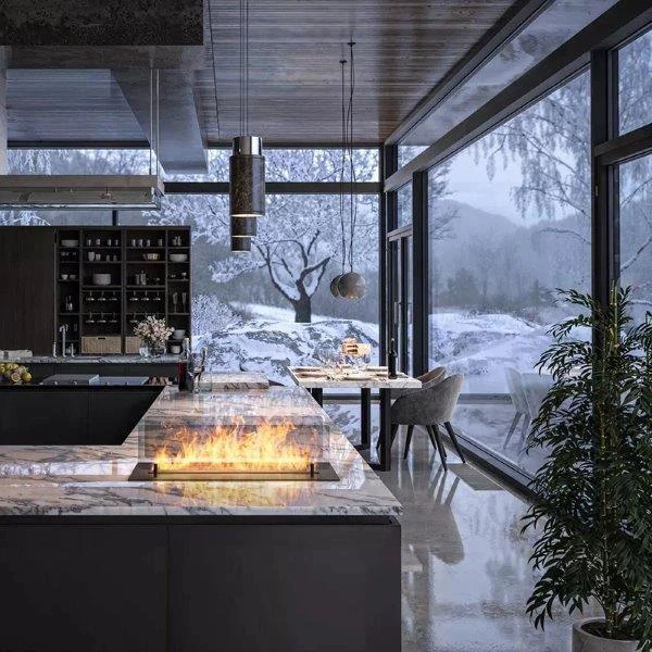 INFIRE INSERT 600 BLACK - biokominek z szybami ochronnymi do zabudowy w blacie