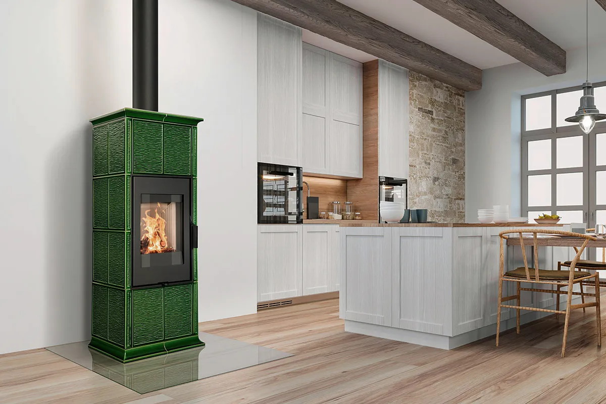 Kaflowy piec kominkowy ROMOTOP GREMIO 3 zielony