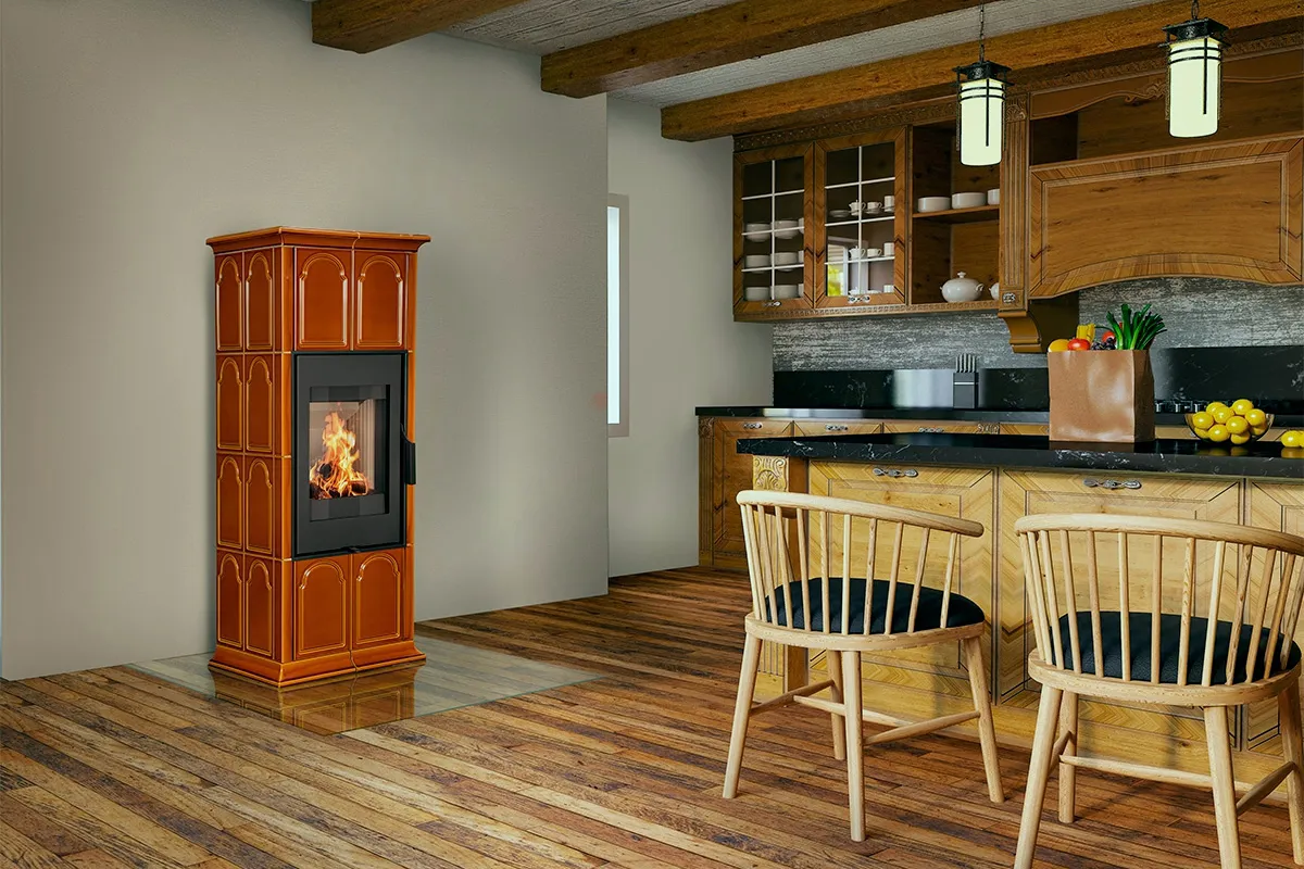 Kaflowy piec kominkowy ROMOTOP GREMIO 2 brązowy